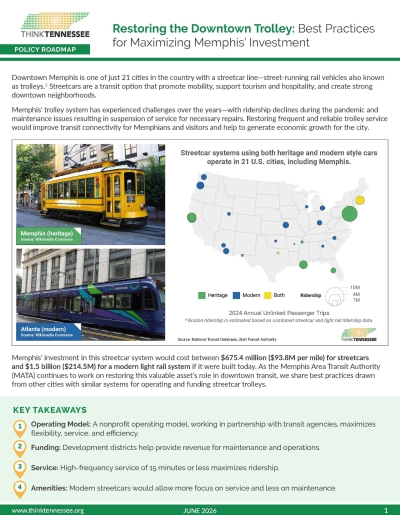 cover image restoring the downtown trolley policy roadmap - Think Tennessee